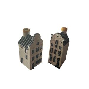 Pair of KLM Royal Dutch Airlines Delft Blue miniature houses #80 & #72,